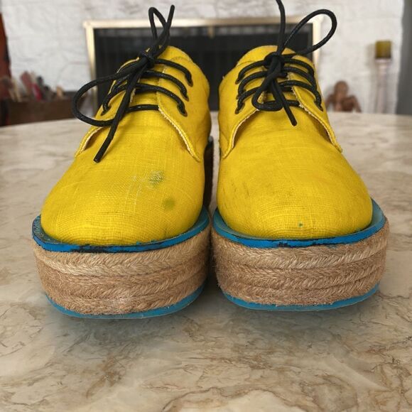 Vintage Rare JOHN FLUEVOG Waxed Canvas Espadrille Platform Oxfords Shoes - Picture 6 of 14